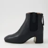 Women TOP END Fether Black Leather Elastic Chelsea Boots