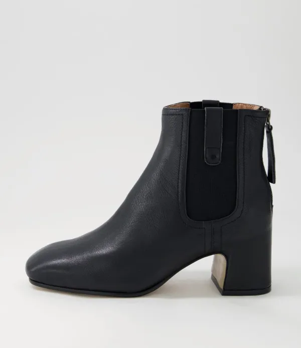 Women TOP END Fether Black Leather Elastic Chelsea Boots