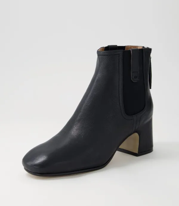 Women TOP END Fether Black Leather Elastic Chelsea Boots