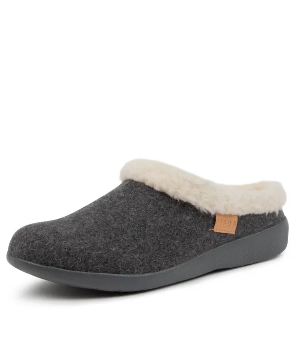 Women ZIERA Fifi Xw Grey Fabric Slippers