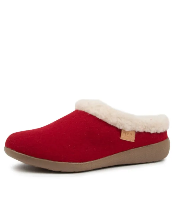 Women ZIERA Fifi Xw Red Fabric Slippers