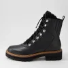 Women DJANGO & JULIETTE Fisher Black Tumble Leather Lace Up Boots