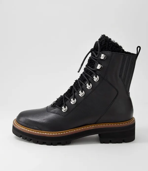 Women DJANGO & JULIETTE Fisher Black Tumble Leather Lace Up Boots