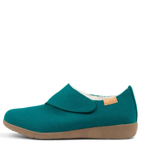 Women ZIERA Fliss Xw Teal Fabric Slippers