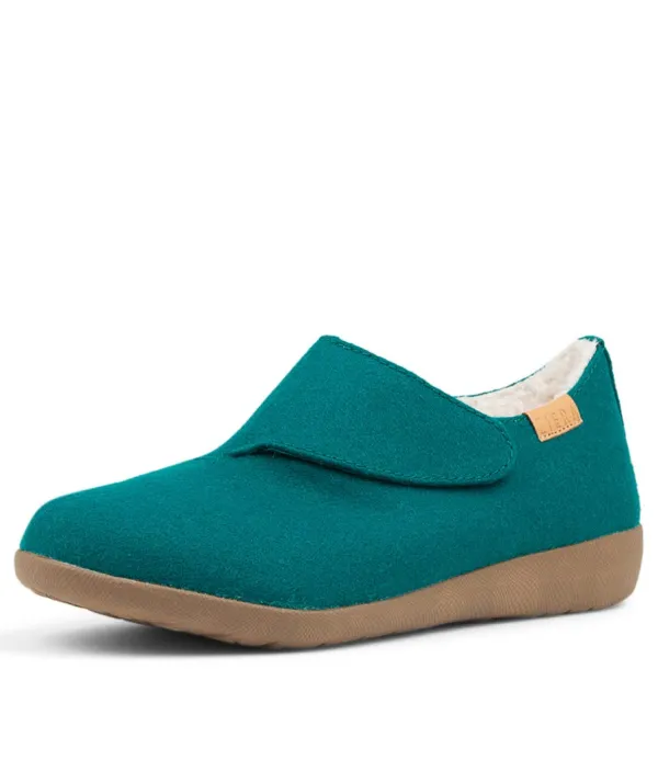 Women ZIERA Fliss Xw Teal Fabric Slippers