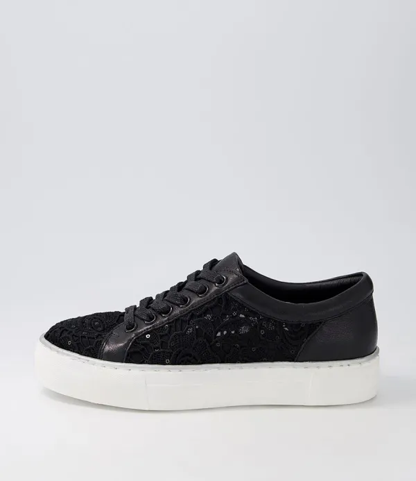 Women DJANGO & JULIETTE Florina Black Lace Leather Sneakers