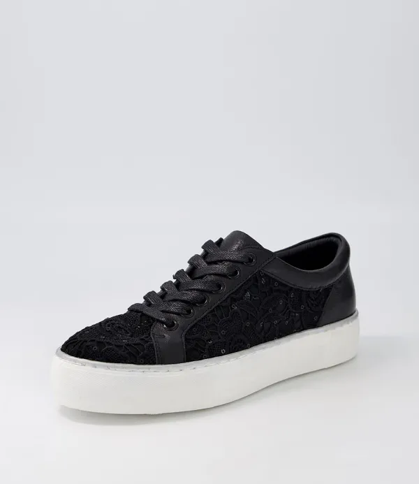 Women DJANGO & JULIETTE Florina Black Lace Leather Sneakers