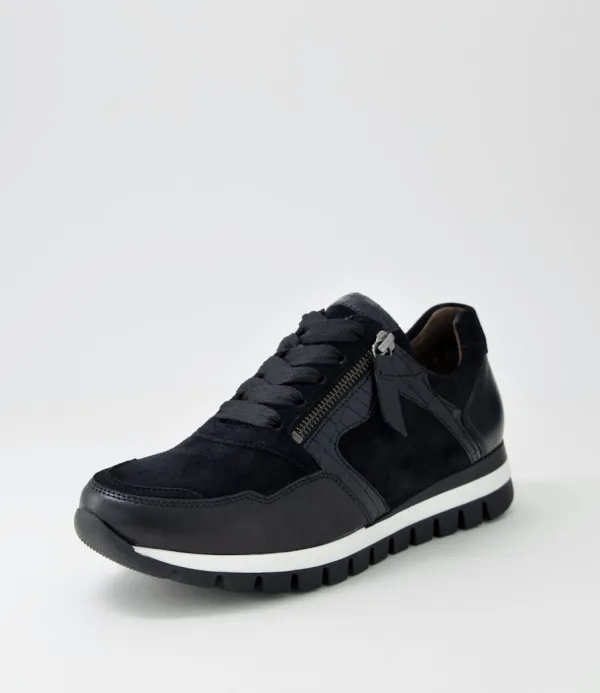 Women GABOR Frauke Schwarz Leather Sneakers