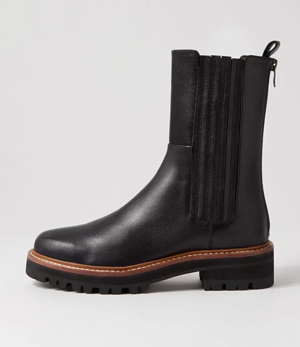 Women DJANGO & JULIETTE Fryser Black Tumble Leather Ankle Boots