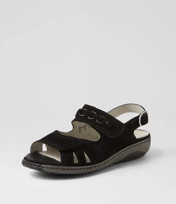 Women WALDLAUFER Garda 4 Schwarz Suede Sandals