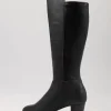 Women ZIERA Gentrys W Black Leather Stretch Knee High Boots