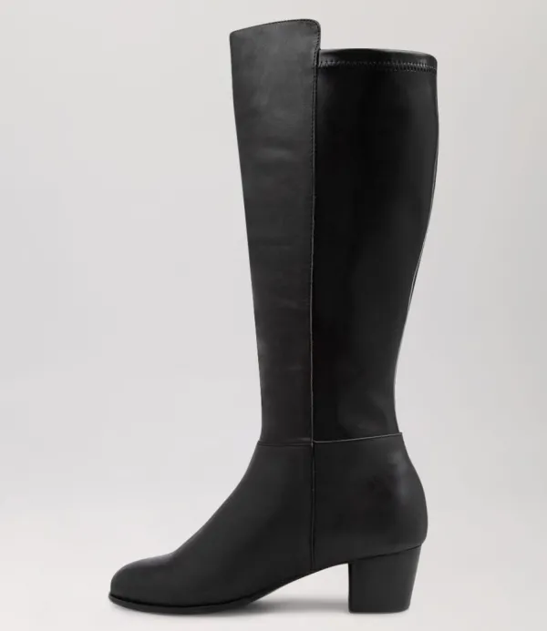 Women ZIERA Gentrys W Black Leather Stretch Knee High Boots