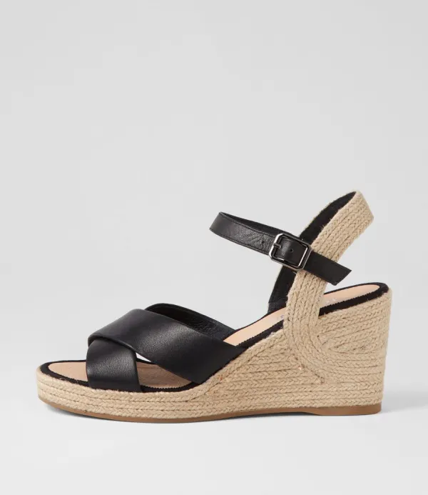 Women TOP END Ghosta Black Natural Rope Leather Espadrilles