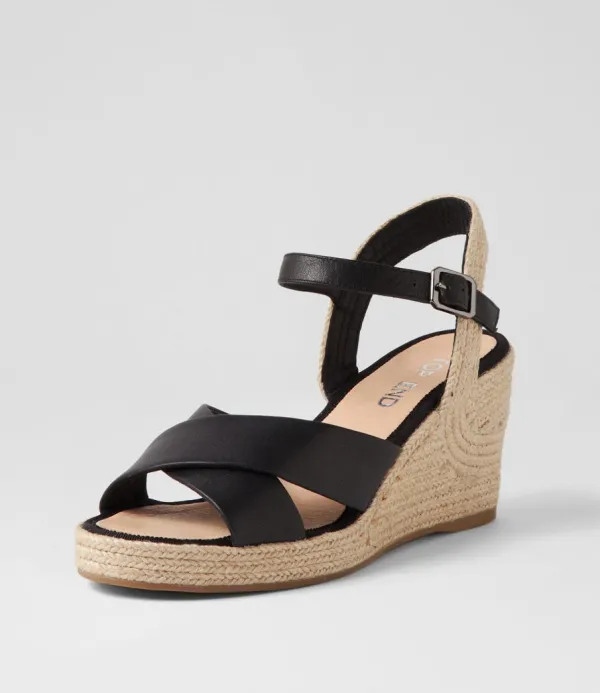 Women TOP END Ghosta Black Natural Rope Leather Espadrilles