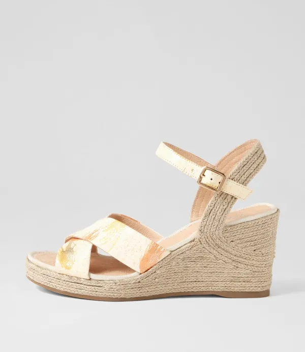 Women TOP END Ghosta Orange Yellow Splash Leather Espadrilles