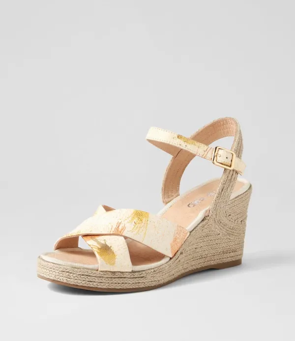 Women TOP END Ghosta Orange Yellow Splash Leather Espadrilles