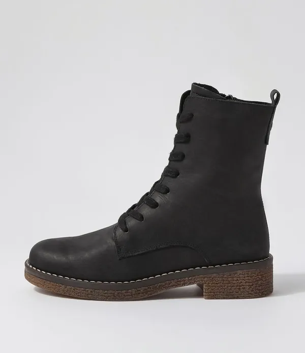Women DJANGO & JULIETTE Gipsiee Black Leather Ankle Boots