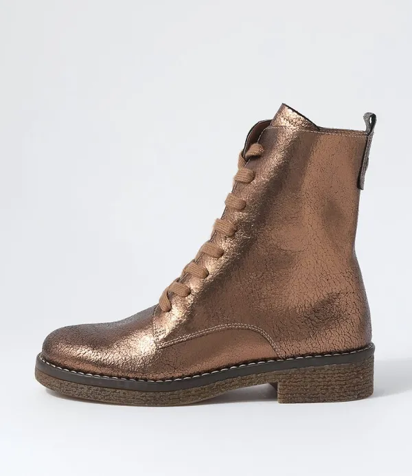 Women DJANGO & JULIETTE Gipsiee Bronze Crackle Leather Ankle Boots