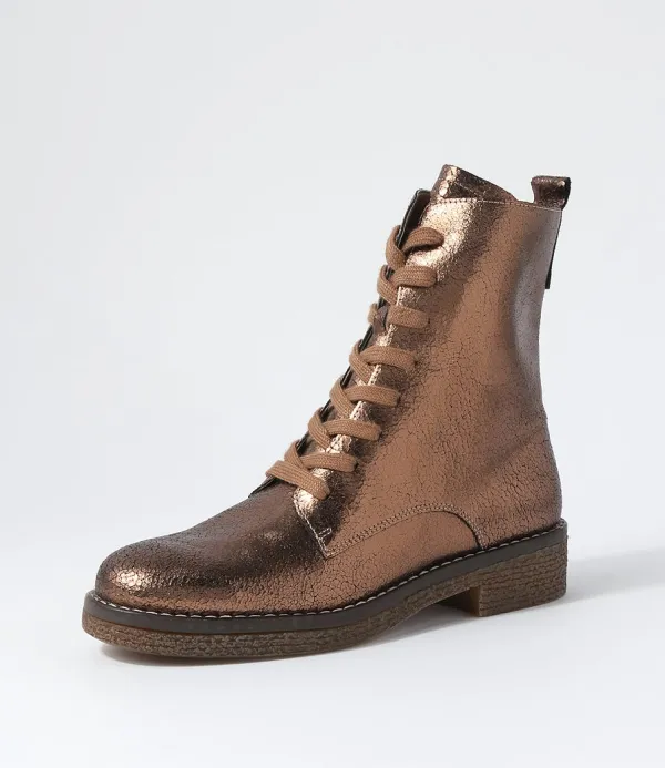 Women DJANGO & JULIETTE Gipsiee Bronze Crackle Leather Ankle Boots
