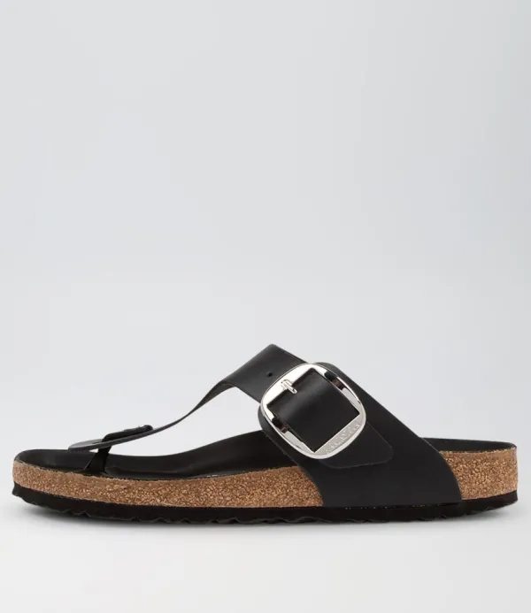 Women BIRKENSTOCK Gizeh Big Buckle Black Leather Thongs