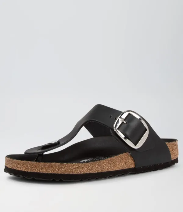 Women BIRKENSTOCK Gizeh Big Buckle Black Leather Thongs