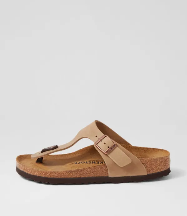 Women BIRKENSTOCK Gizeh Narrow W Tobacco Brown Oiled Leather Thongs