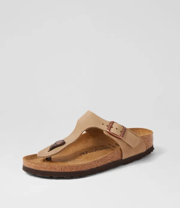 Women BIRKENSTOCK Gizeh Narrow W Tobacco Brown Oiled Leather Thongs