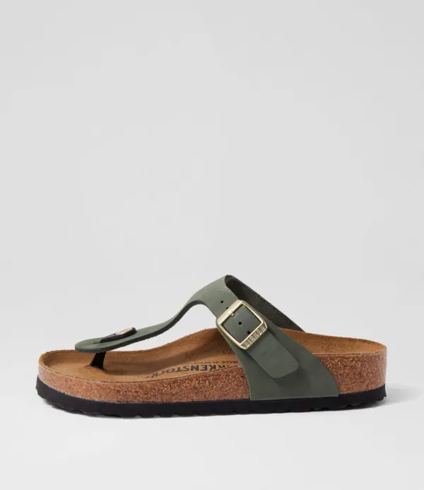 Women BIRKENSTOCK Gizeh Nubuck Thyme Thongs
