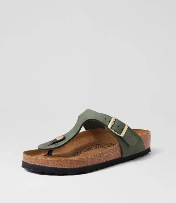 Women BIRKENSTOCK Gizeh Nubuck Thyme Thongs