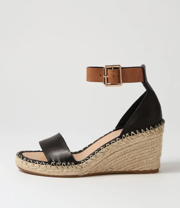 Women TOP END Gonice Black Tan Leather Espadrilles