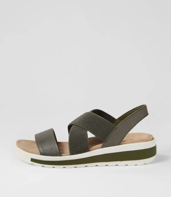 Women ZIERA Grandys W Olive Leather Elastic Sandals