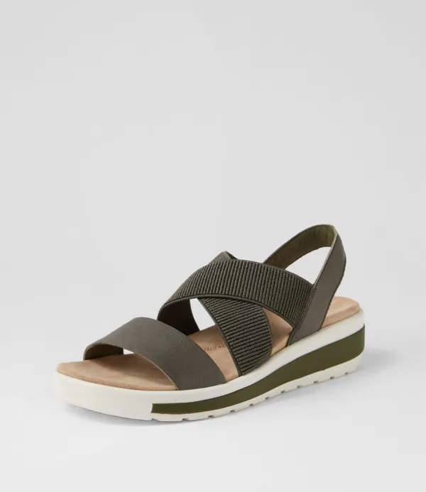 Women ZIERA Grandys W Olive Leather Elastic Sandals