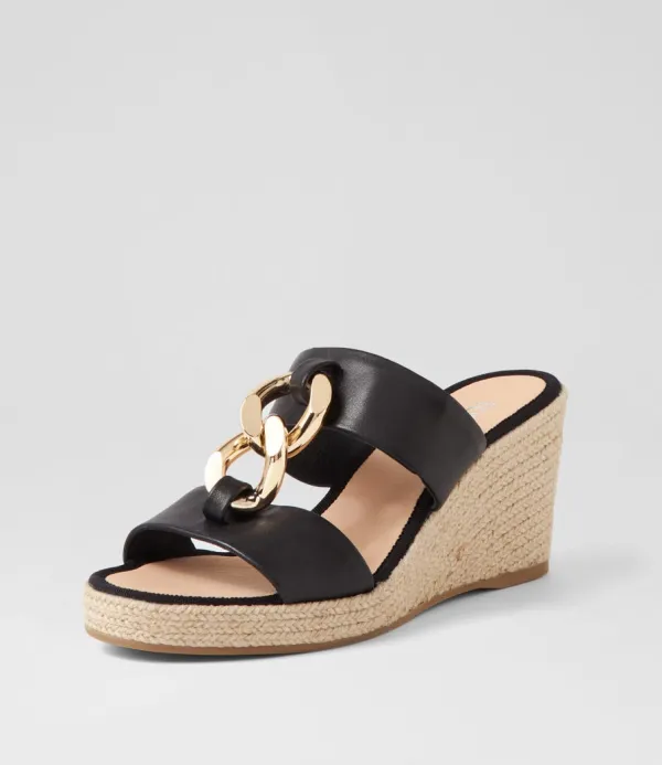Women TOP END Greecie Black Natural Rope Leather Espadrilles