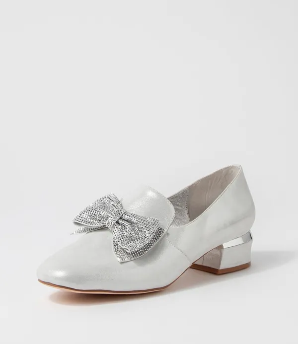 Women DJANGO & JULIETTE Grenada Silver Shimmer Leather Jewels Heels