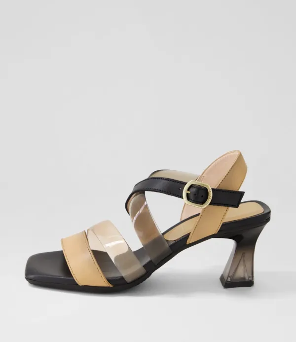 Women HISPANITAS Greta 35 Desert Black Leather Vinylite Sandals
