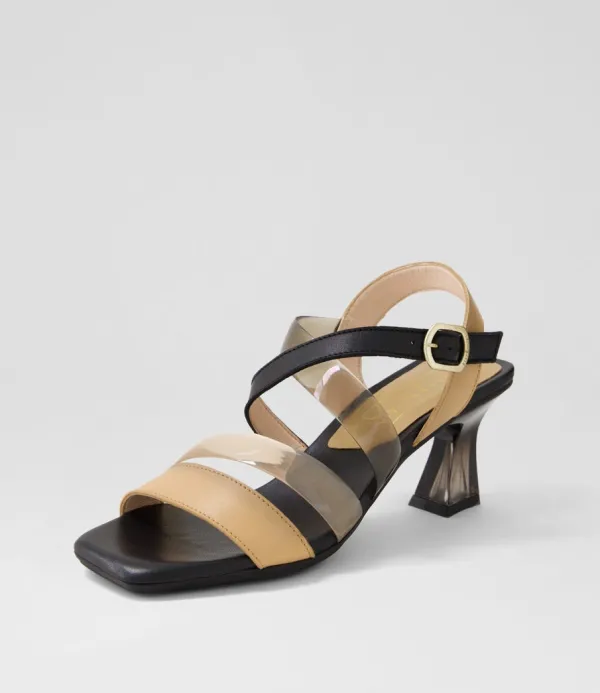 Women HISPANITAS Greta 35 Desert Black Leather Vinylite Sandals