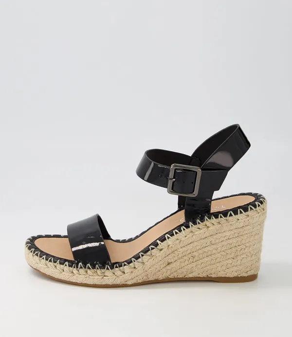 Women TOP END Grogor Black Patent Leather Sandals