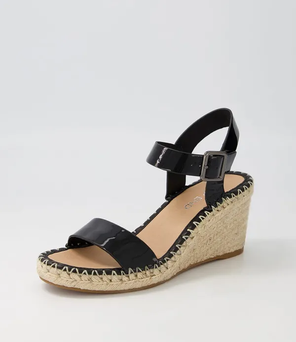 Women TOP END Grogor Black Patent Leather Sandals
