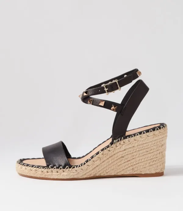 Women TOP END Guicey Black Leather Espadrilles
