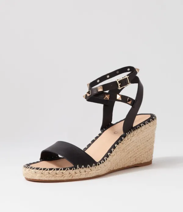 Women TOP END Guicey Black Leather Espadrilles