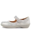 Women ZIERA Gummibear Xw Silver Daisy Leather Flat Shoes