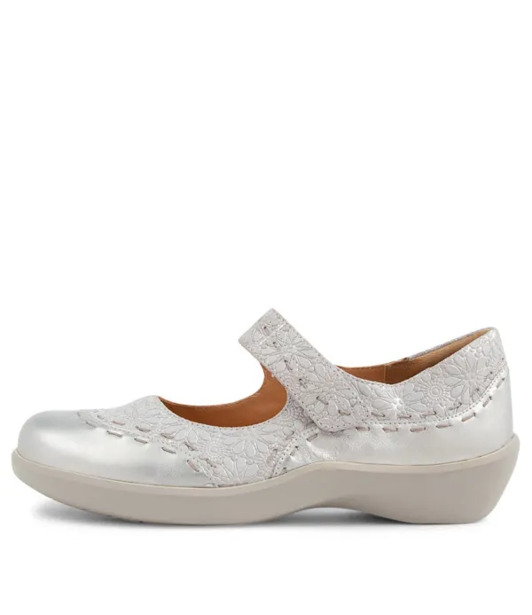Women ZIERA Gummibear Xw Silver Daisy Leather Flat Shoes
