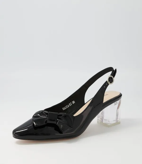 Women DJANGO & JULIETTE Hadia Black Clear Heel Patent Leather Heels