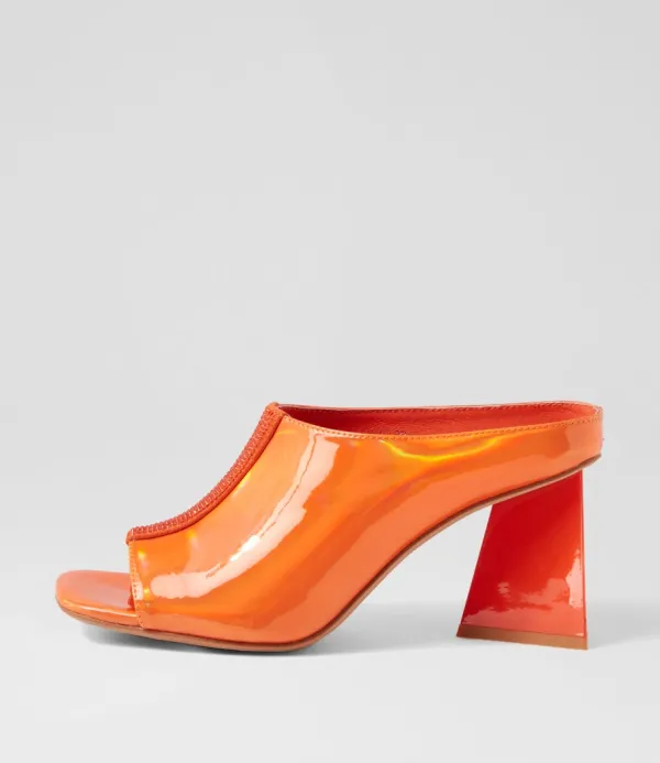 Women DJANGO & JULIETTE Halley Orange Mirror Patent Mules