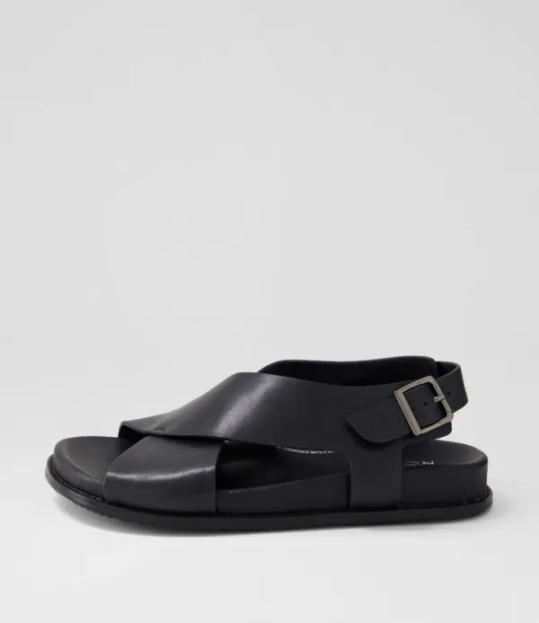 Women ZIERA Hanako W Black Leather Sandals