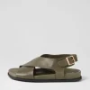 Women ZIERA Hanako W Olive Leather Sandals