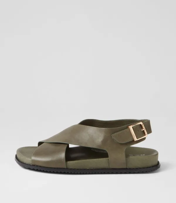 Women ZIERA Hanako W Olive Leather Sandals