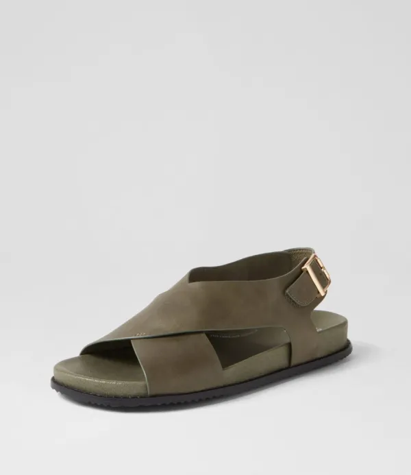 Women ZIERA Hanako W Olive Leather Sandals