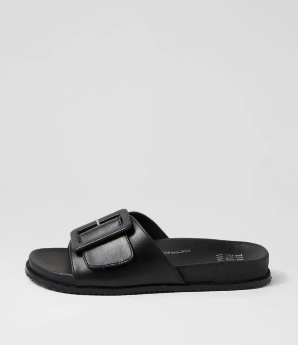 Women ZIERA Hanyu W Black Leather Slides