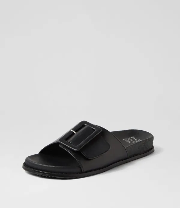 Women ZIERA Hanyu W Black Leather Slides